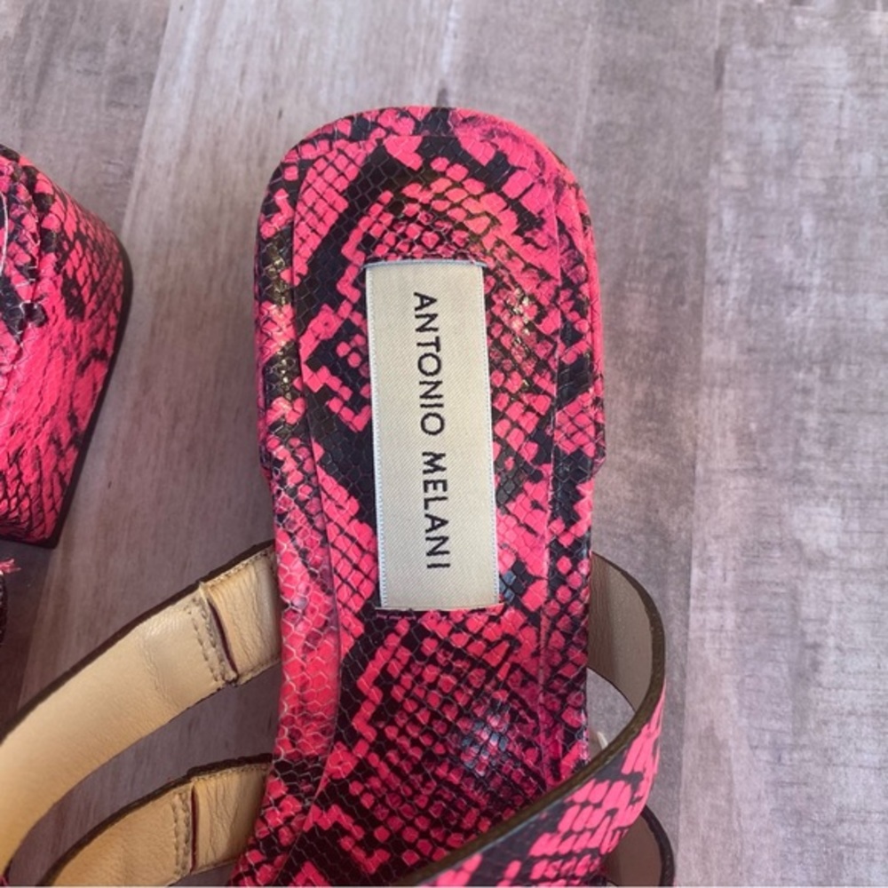 ANTONIO MELANI pink snakeskin slip on heeled sandals sz 8 - Picture 3 of 4